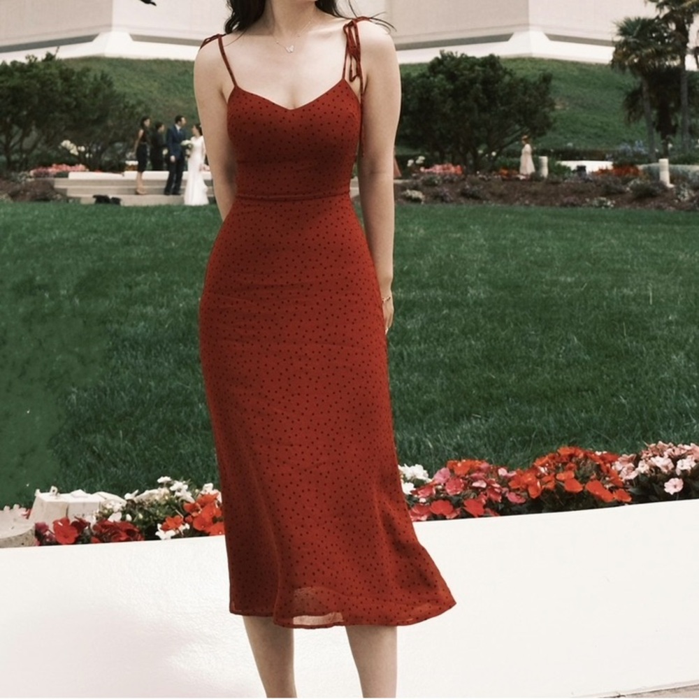 Reformation Red Ribbed Midi Dress